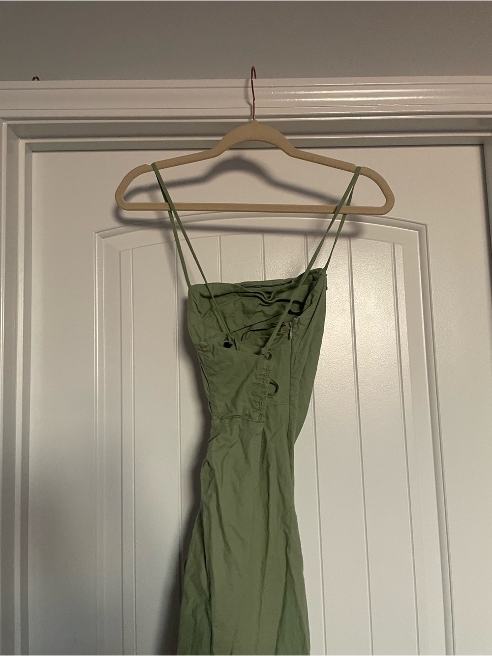 Zara Light Olive Strapless Ruched Maxi Dress - Picture 4 of 6